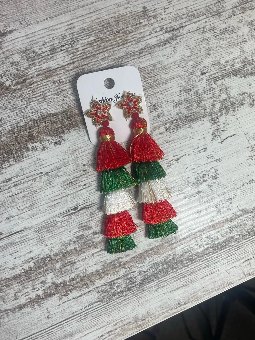 Tassel Fringe Christmas Tree Beaded Dangle Earrings